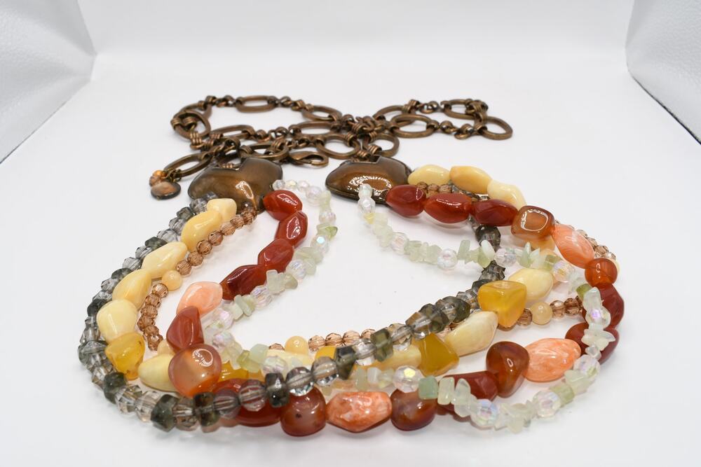 Chico’s Multi Strand Beaded Chain Belt Enamel Accents 49” Statement